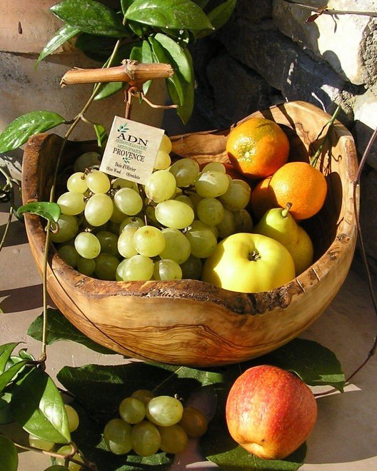 Coupe à fruits rustique en Bois d’Olivier Diamètre 32 cm env.