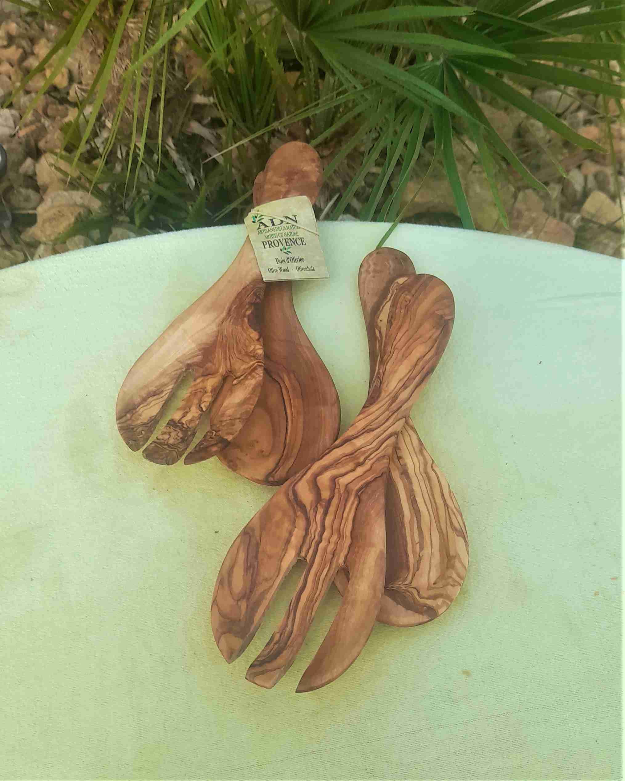 Couverts à Salade Large en Bois d’Olivier 24cm