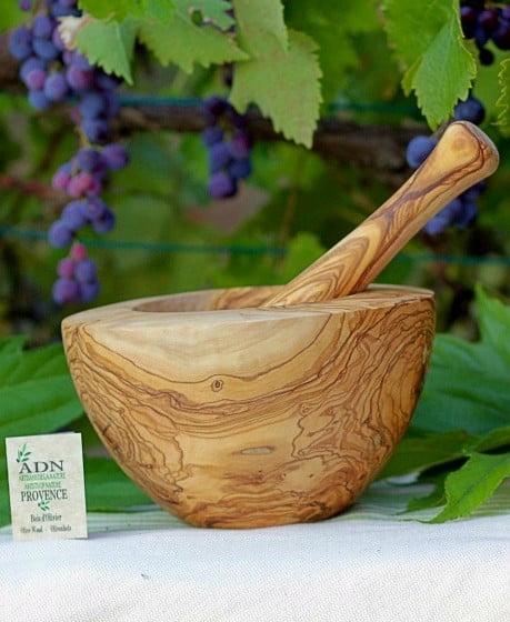 Mortier et son Pilon en Bois d’Olivier 22 cm