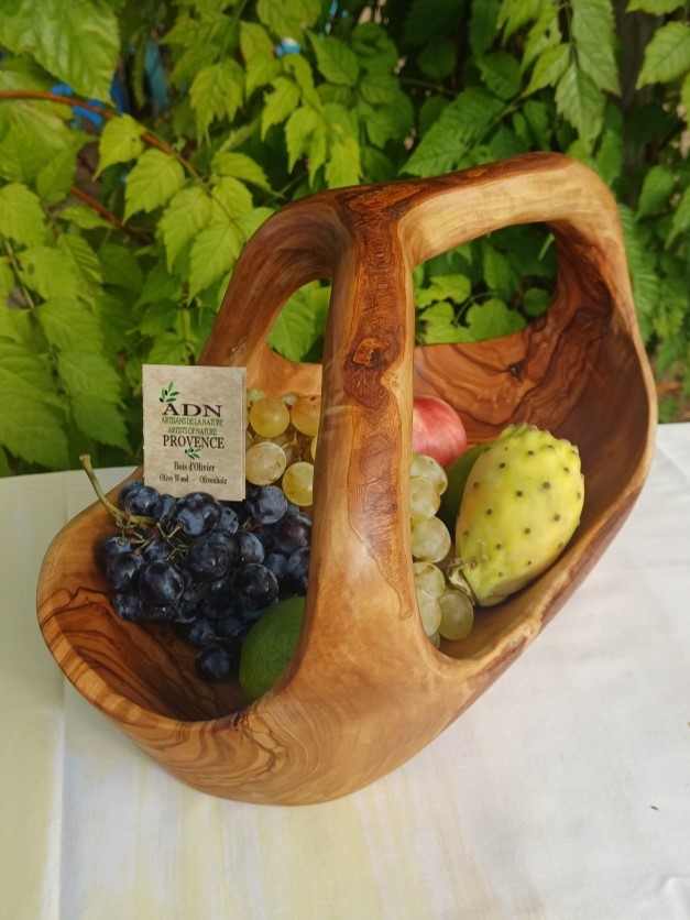 Panier à fruits avec anses en Bois d’Olivier 33x19xH20 cm env.