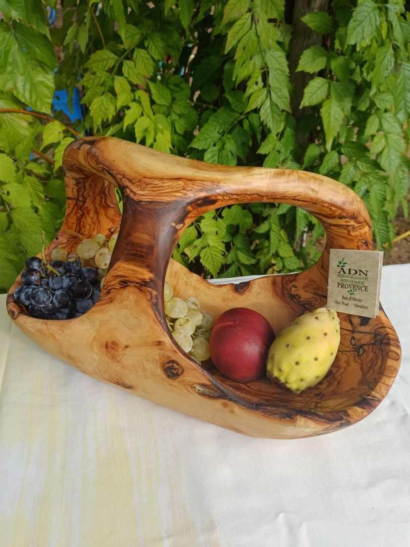 Panier à fruits avec anses en Bois d’Olivier 35x17xH 23 cm env.