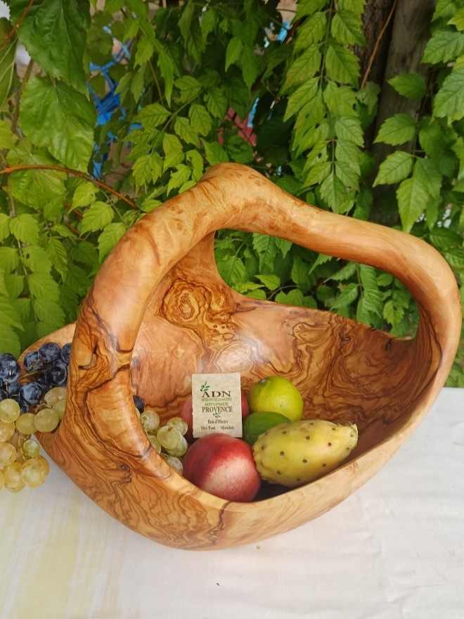 Panier à fruits avec anses en Bois d’Olivier 36x28xH.30 cm env.