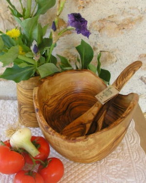 Saladier Rustique en Bois d'Olivier 24 cm env.