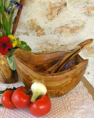 Saladier Rustique en Bois d'Olivier 30 cm env.