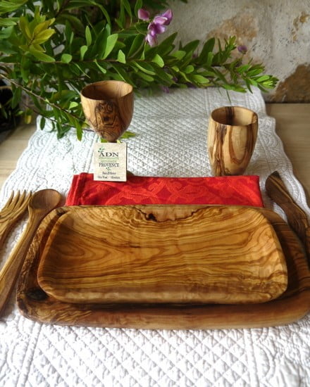 Set Assiettes duo rectangulaires en Bois d’Olivier 30 et 24 cm