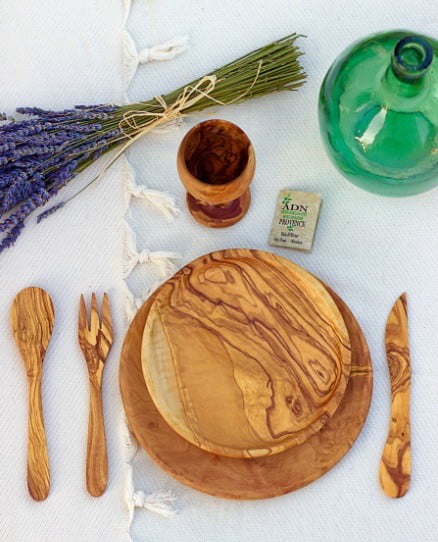Set Assiettes duo rondes en Bois d’Olivier 20 et 24 cm