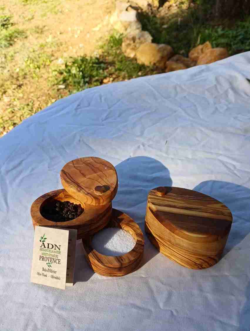 Boite a Sel mini 2 compartiments en Olivier