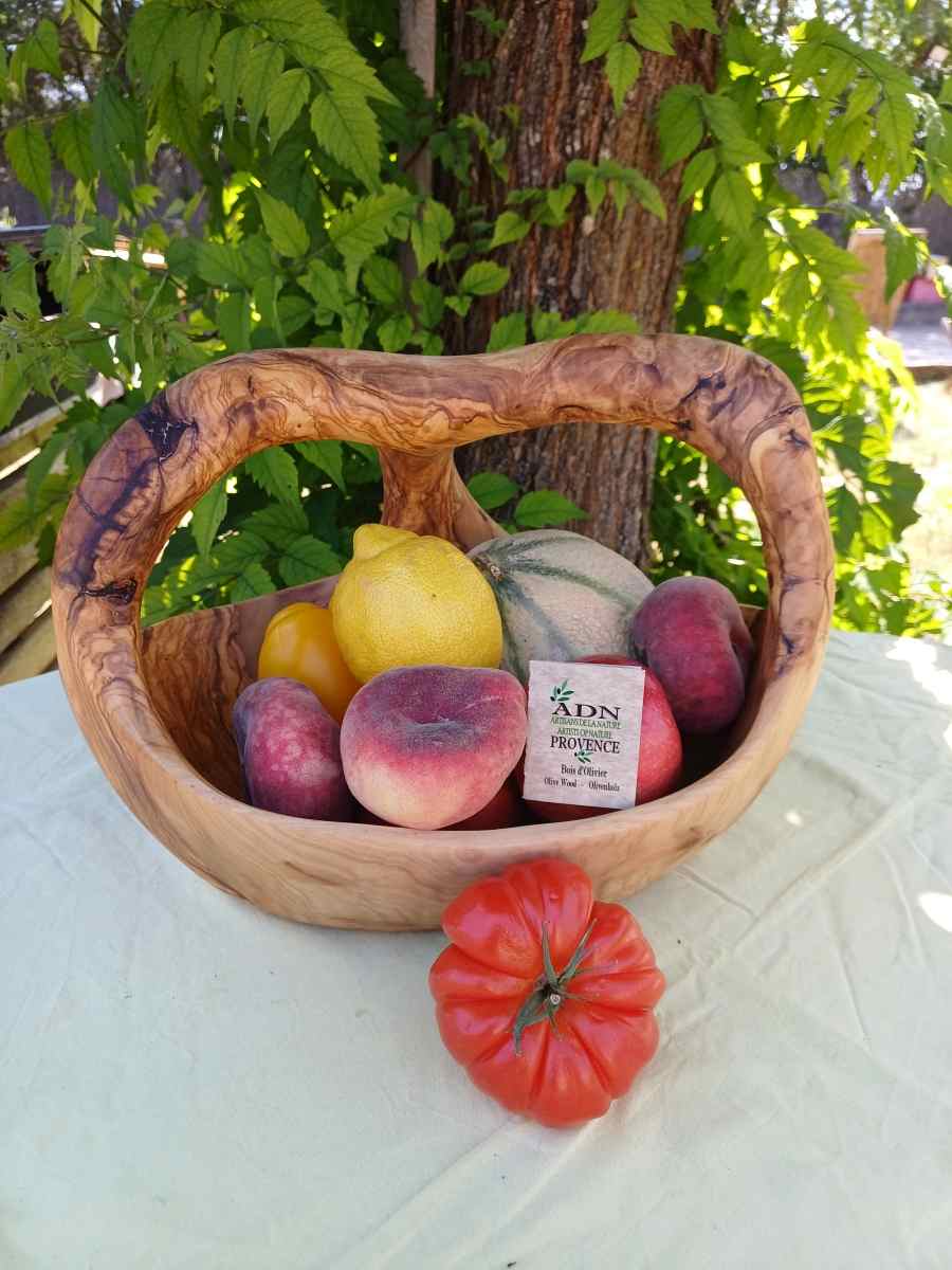 Panier à fruits avec anses en Bois d’Olivier 34x25xH24 cm env.